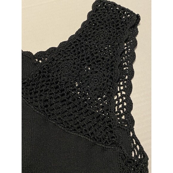 VTG Cache Black Open Knit Rib Tank Top Whimsigoth Grunge Asymmetric Crochet 90s - Picture 12 of 15